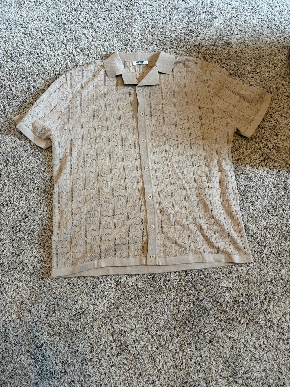 CoofAndy Men's Short-Sleeve Knit Polo Shirt in Beige
